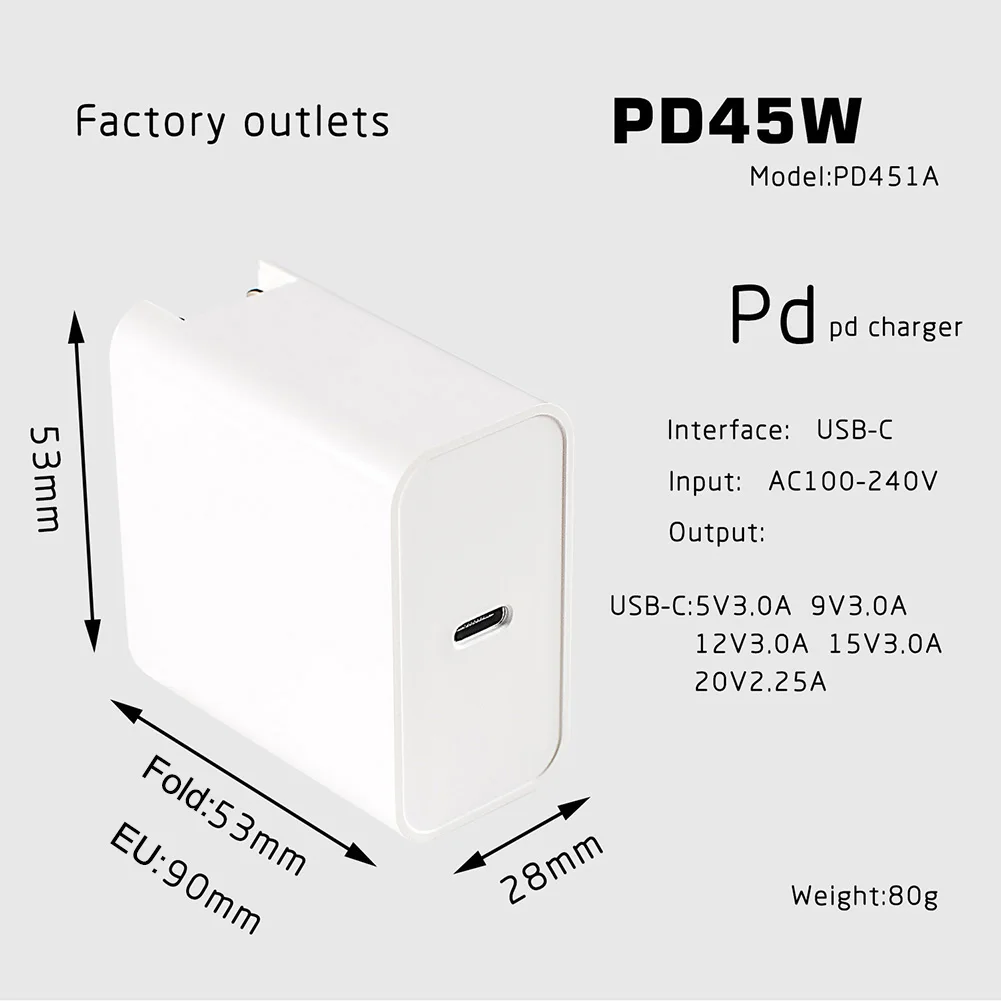 45 Вт настенное зарядное устройство USB-C PD адаптер питания, зарядное устройство для ноутбука для MacBook Pro samsung Galaxy Note 9/S9, быстрое зарядное устройство