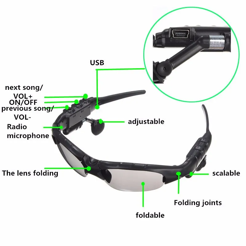  Bluetooth Sunglasses Outdoor Smart Glasses Bluetooth Sun Glasses Wireless Headset Sport with Microp - 32859725349
