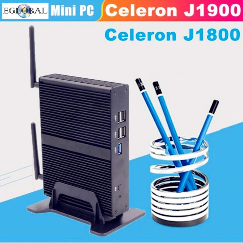 Celeron J1900 J1800 2,41 GHz EGLOBAL Мини ПК четырехъядерный HDMI VGA дисплей Мини компьютер Windows 7 безвентиляторный дизайн 1080P ТВ приставка ПК