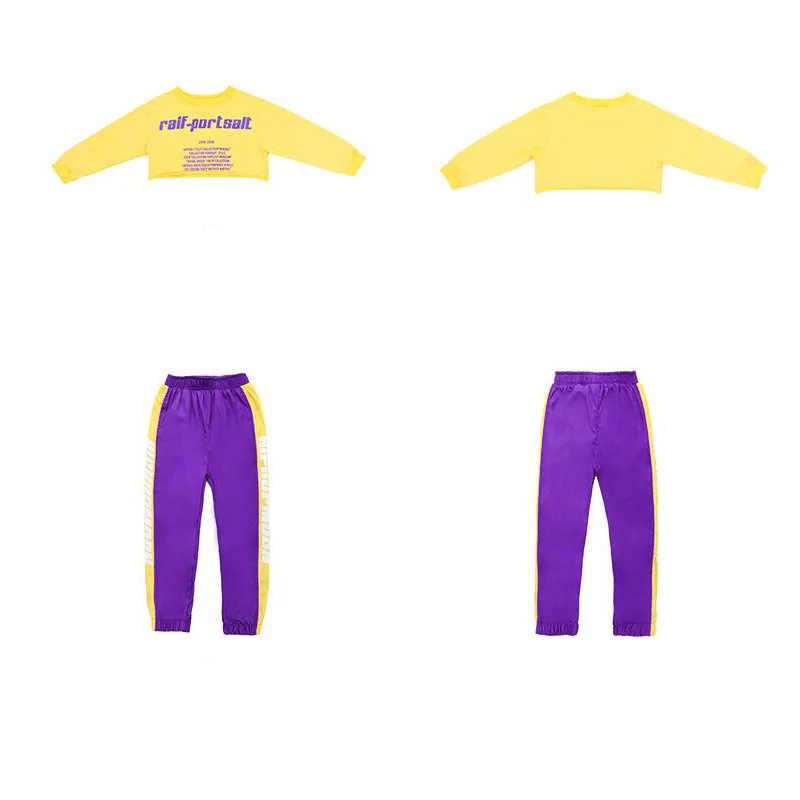 Kid Yellow Sweatshirt Shirt Jogger Pants Hip Hop Clothes Suits Jazz Stage Dance Costume Girls Boys Ballroom Dancing wear Outfits