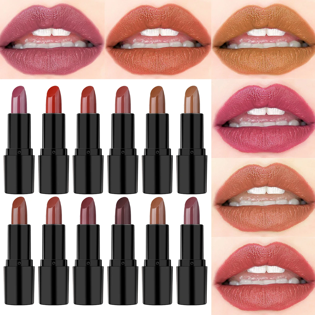 

LAMUSELAN Matte Lipstick 12 Colors Moisturizing Waterproof Velvet Lipstick Pigments Sexy Red Matte Non-stick Cup Lipstick TSLM1