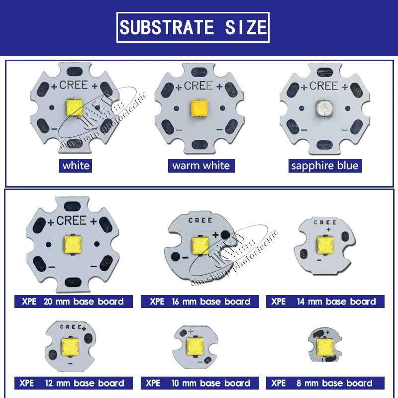 10 шт. Cree XTE XT-E светодиодный 3 Вт 5 Вт светодиодный белый диод фитиль 6500 к теплый белый 3500 к 3000 К нейтральный белый 4500К Королевский синий 450нм 20mmaluminium