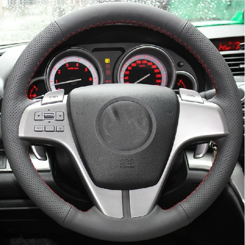 

Free Shipping High Quality cowhide Top Layer Leather handmade Sewing Steering wheel covers protect For Mazda 6