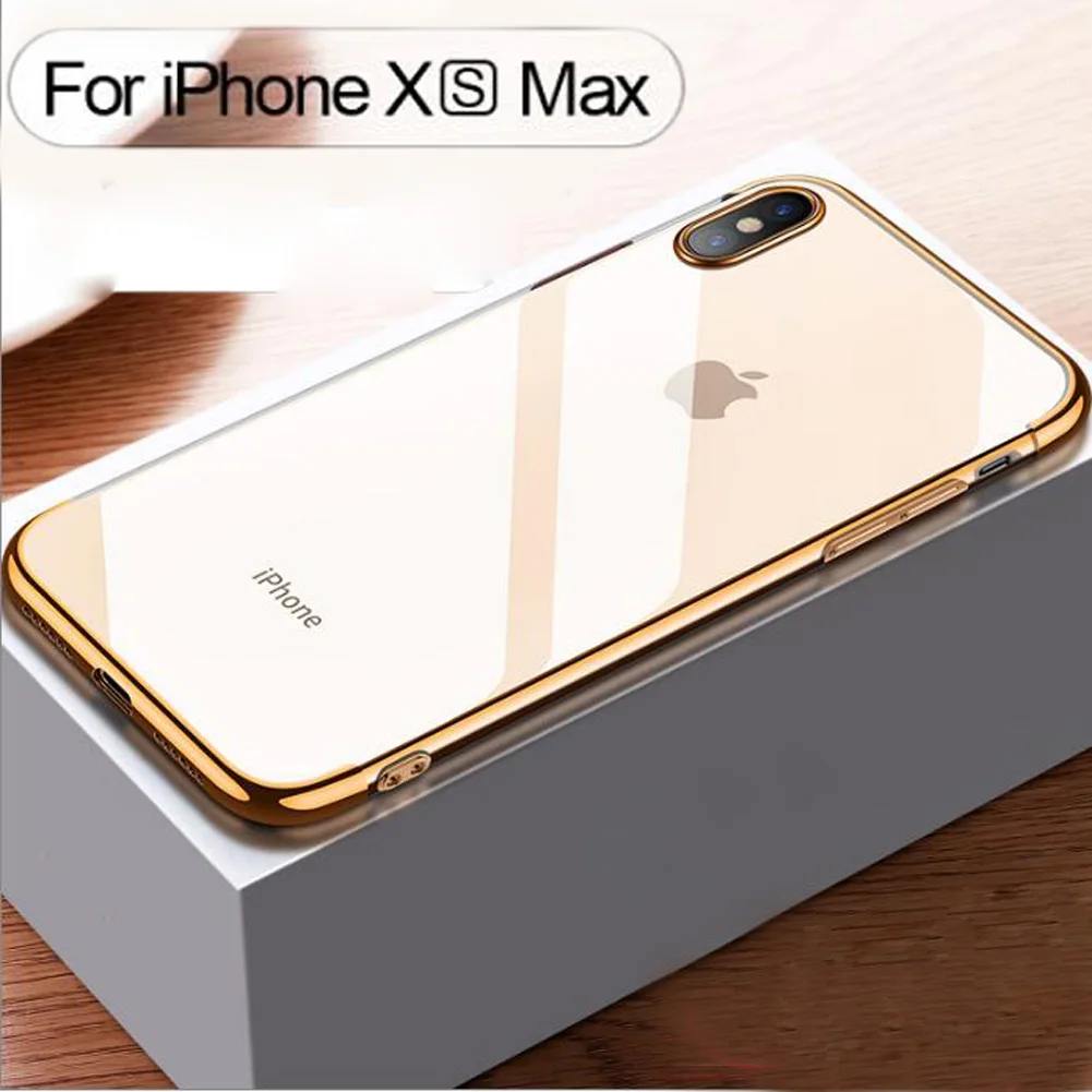 

Jetjoy Luxury Silicone Clear Case for iPhone XS Max TPU Soft Plating Frame Transparent Back Cover for iPhone 6S 7 8 Plus XS XR
