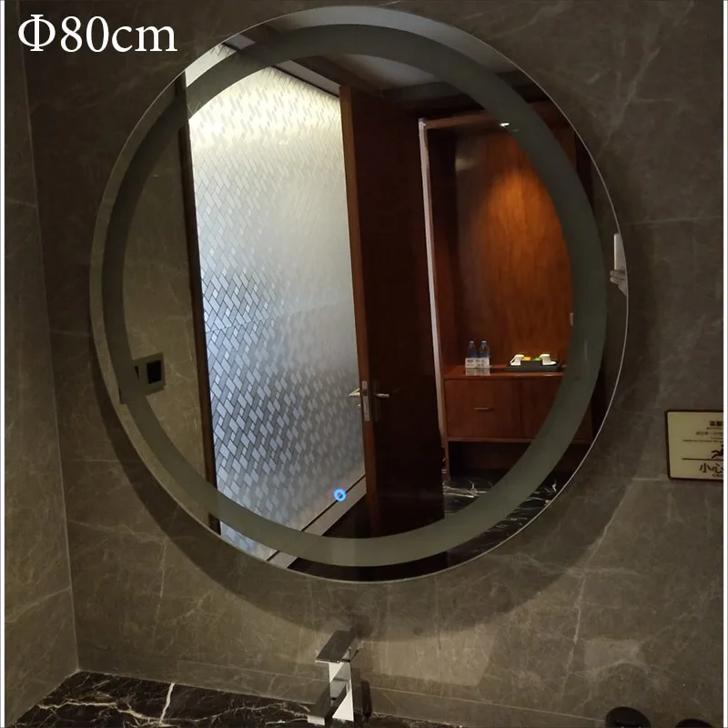 Customized Size LED Mirror Toilet Smart Bathroom Mirror Round vanity Makeup Mirrors Wall Touch Screen Control Anti fog Bluetooth 2