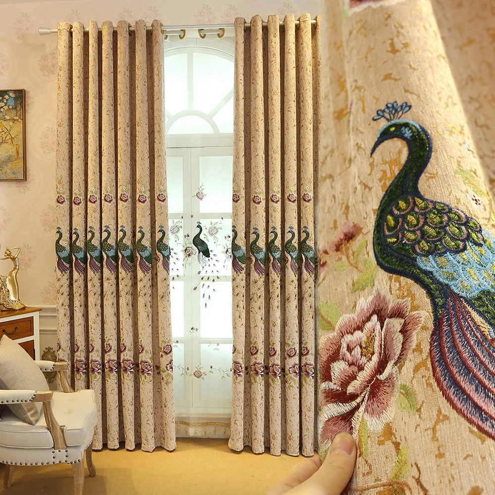 

Premium European Luxury Living Room Bedroom Embroidered Peacock Flower Curtain Atmosphere Girl Embroidery Curtain Cloth Shading