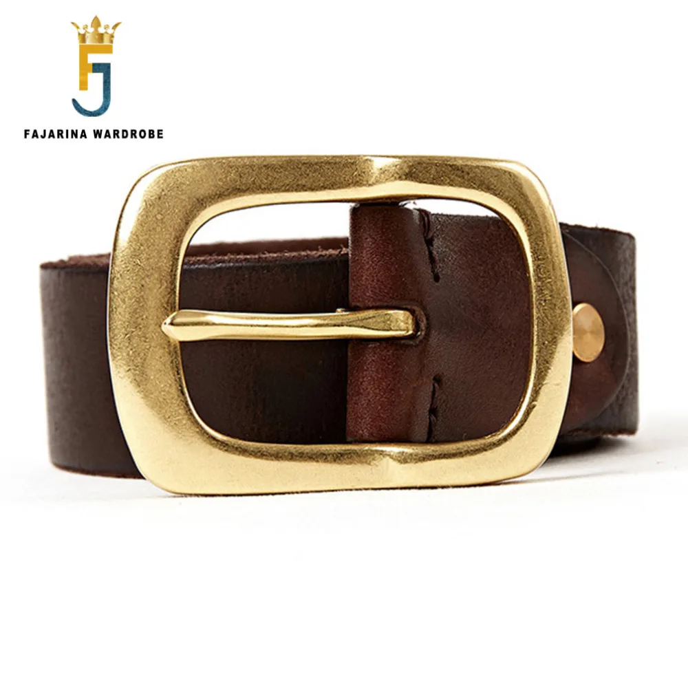 

FAJARINA Quality Brass Pin Buckle Metal Retro Belt Handmake Striped Pattern Cowskin Leather Accessories Belts for Men N17FJ316
