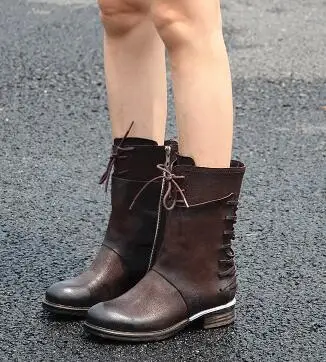 

2017 vintage leather multi straps boots desinger mid-calf boots women's cool combat boots top quality unique style shoes