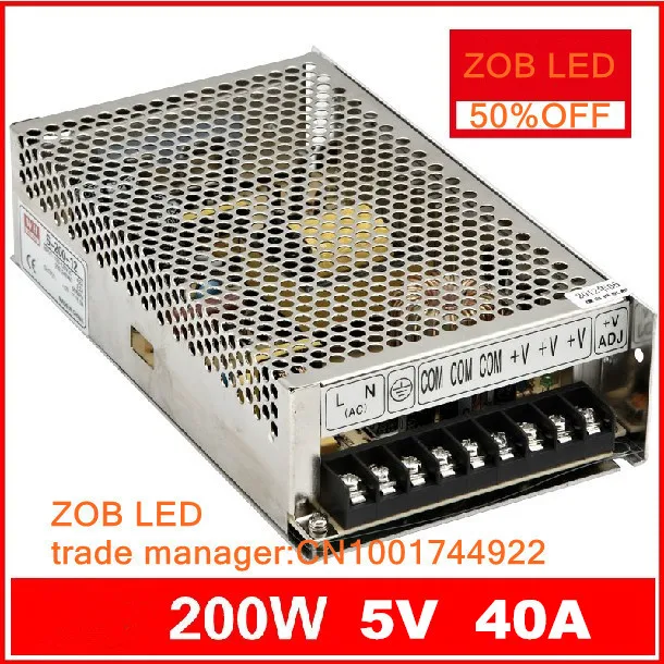 

200W LED Switching Power Supply,85-265AC input,40A/5v ,For LED Strip light,ce rosh power suply 5V Output 2pcs/lot