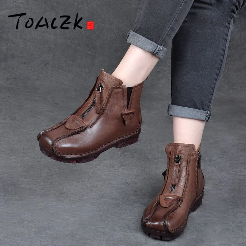 

Autumn winter new national style retro hand-made leather short boots soft base cowhide zipper women's single boots