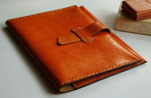 handmade leather documents folder brown drawing oil wax material diy