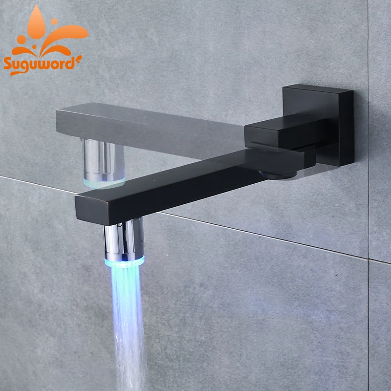 

Bathroom LED Faucet 360 Degree Rotation Wall Mounted Faucet Hot and Cold Water Mixer Faucet