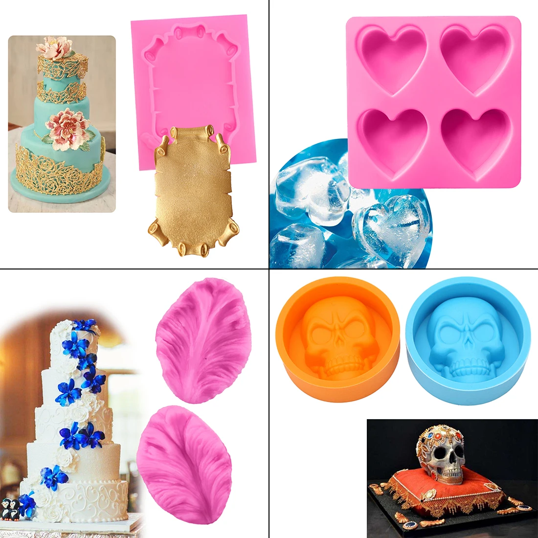 

Silicone Mold 1PC/2PCS Cake Decorating Tools Irregular Skull Petals Heart Shape Chocolate Soap Mold Cake Stencils DIY Tools