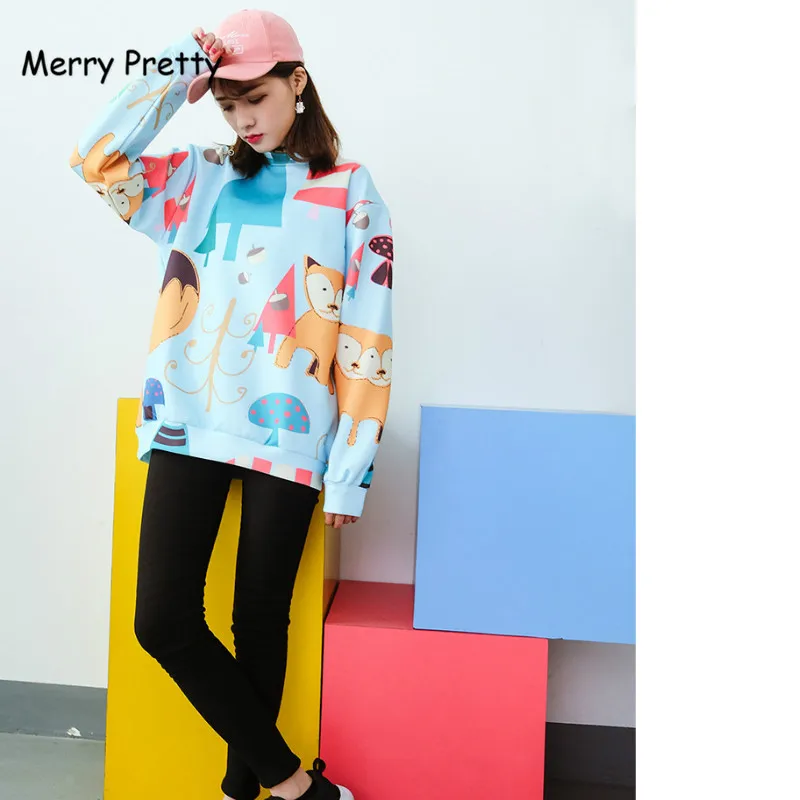Женские толстовки с капюшоном Merry Pretty осенняя водолазка принтом лисы Harajuku