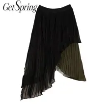 GETSPRING Женская юбка нерегулярные шифоновые юбки женские s черные шифоновое Плиссированное длинное платье с высокой талией черные женские Новая мода