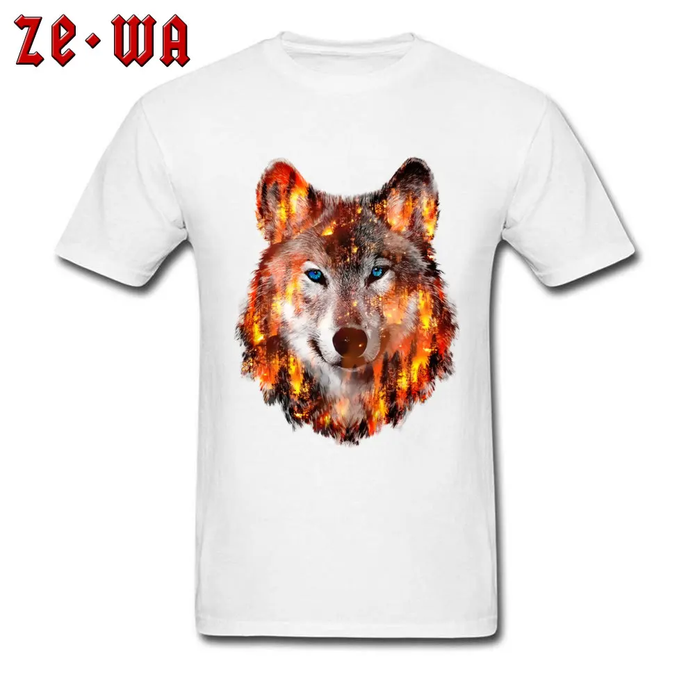 wolf escape from hill fire T Shirt Rife Round Neck Summer Short Sleeve Pure Cotton Men T Shirt 3D Printed Tshirts wolf escape from hill fire white