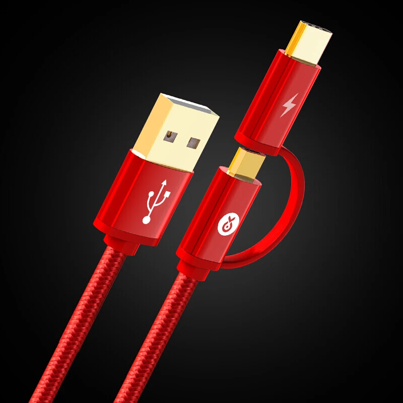 Biaze مايكرو كابل USB لسامسونج s9 plus 2 في 1 USB نوع C كابل سريع شحن بيانات USB C كابل ل Xiaomi المحمول كابلات الهاتف