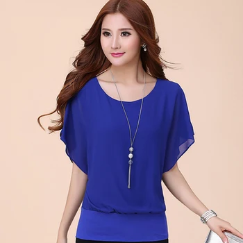 

Women's Bat Sleeve Chiffon Shirt Top Black Office Lady Plus Size 5XL Female Blouses Summer Pullover Shirts Tops Woman Clothes