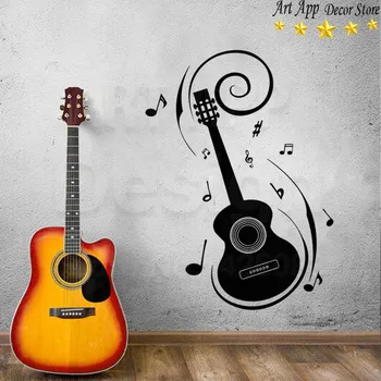 

Top quality Art design home decoration cheap vinyl guitar wall sticker house decor removable musical note PVC room decals