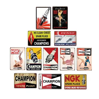 

hohappyme Metal Poster Spark Plugs Decorative Plates Vintage Tin Sign Retro Plaque Bar Room Home Decor 20x30 cm