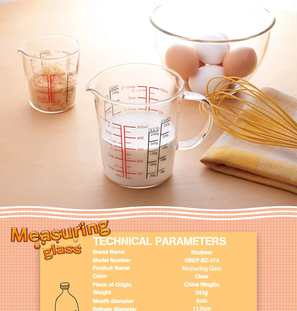 1 шт. Премиум усиленный стеклянный мерный стакан опционально 500 мл Мензурка инструмент для выпечки дома с красным мерным угловым захватом