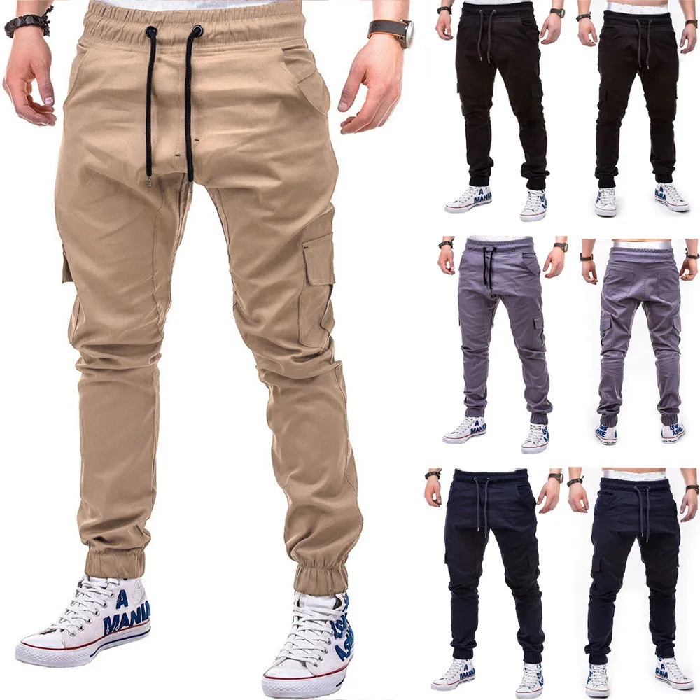 Брюки карго мужские однотонные модные повседневные мужские брюки на шнурке pantalon homme d90722