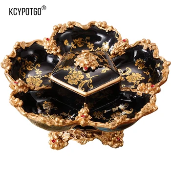 

European household compartment with lid dried fruit plate wedding luxury living room coffee table decorations gift candy box