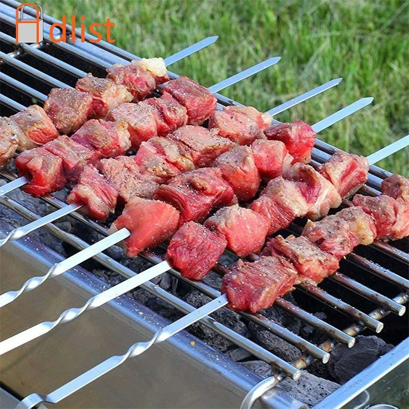 Stainless Steel Grilling Skewers Sets, 13pcs 14" Flat Metal Bbq