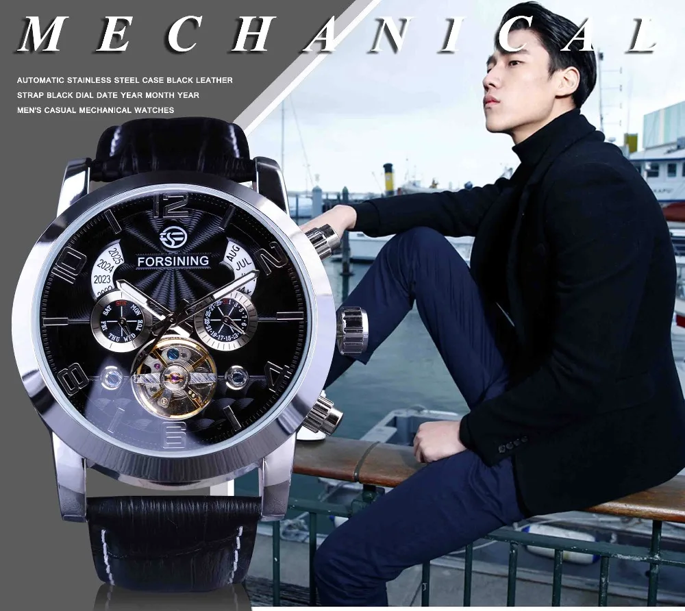 5 Hands Tourbillion Fashion Wave Dial Design Multi Function Display Men Watches Top Brand Luxury Automatic Watch Clock mechanical watch