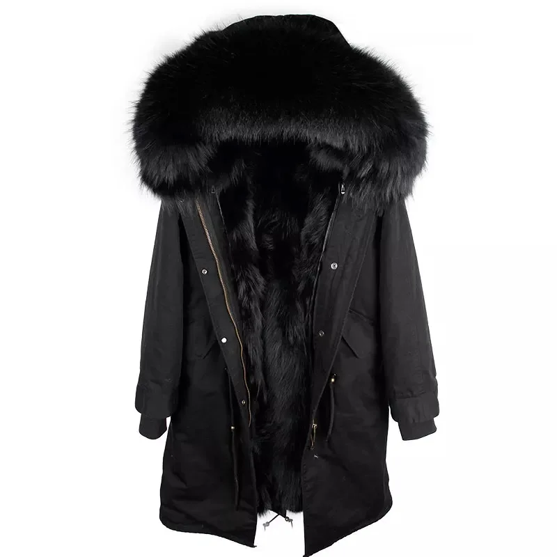 Зимние женские парки размера плюс, черная длинная куртка из натурального меха енота, верхняя одежда, уличная одежда, Толстая теплая Съемная куртка - Цвет: C3-18
