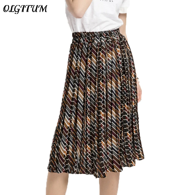 Women Skirts 2019 Summer New Ladies Striped skirt Long section Elastic Waist Pleated Skirt Loose Skirts For Fashion Women Women Skirts 2019 Summer New Ladies Striped skirt Long section Elastic Waist Pleated Skirt Loose Skirts For Fashion Women