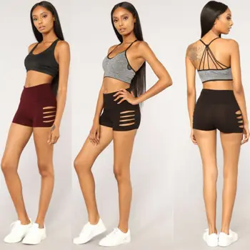 

2019 New Women Hot Pants Gym Solid Shorts Dance Sports Bodycon Stretchy Workout Fashion Hole Bottoms