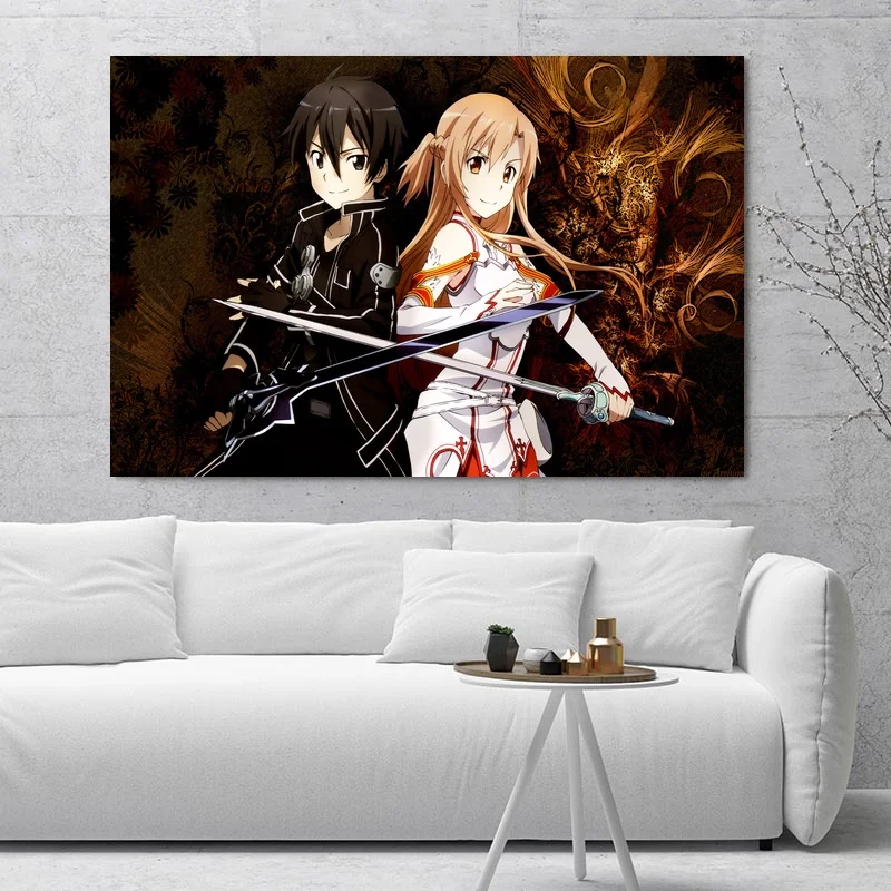 SWORD ART ONLINE SAO KIRITO ASUNA Anime Silk Posters and Prints for Living Room SWORD ART ONLINE SAO KIRITO ASUNA Anime Silk Posters and Prints for Living Room