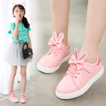 

Girls Sports Shoes 2019 Spring New Children's Fashion Casual Shoes Sneakers Bow Sequins Cartoon Shoe Waterproof Leather Shoes