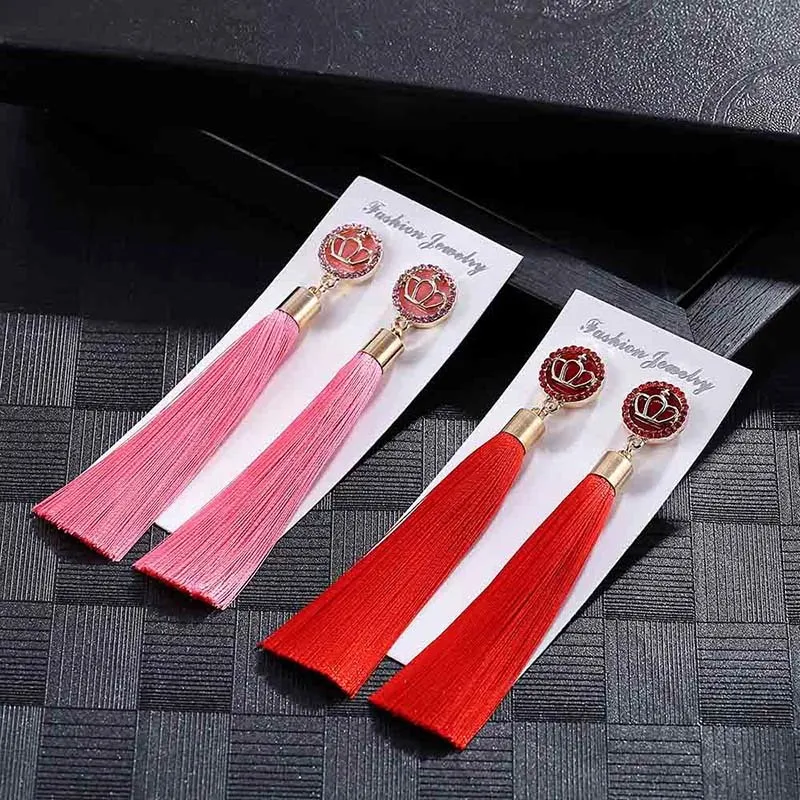 IMG_4174 Trendy Drop Earrings CrownWomenLongBohemianDangleBlueBalckMetalBohoGold Tassel Earrings 2018 Jewelry
