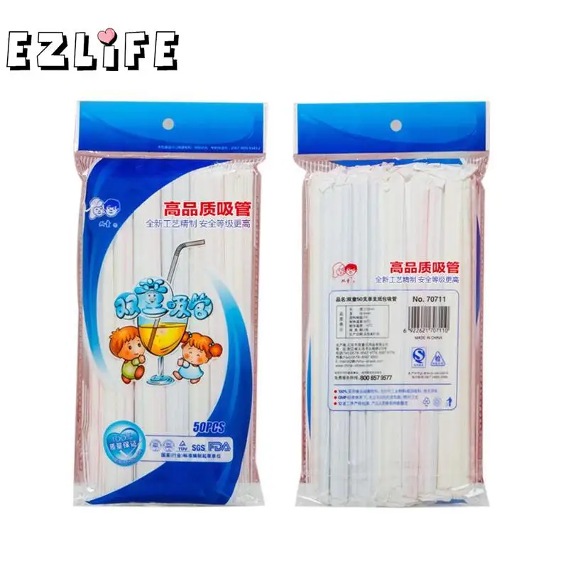 

50pcs/pack Individually Paper Wrapped Drinking Straws Disposable Pp Plastic Drinking Straw Bendy Straws Party Supplies CFA7349