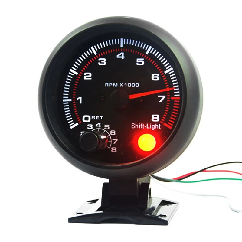 

Universal 3.75 Inch 95MM 12V Black Shell White Backlight Car Tachometer Gauge Warning Speedometer 0-8000 Rpm for 4 6 8 Cylinders