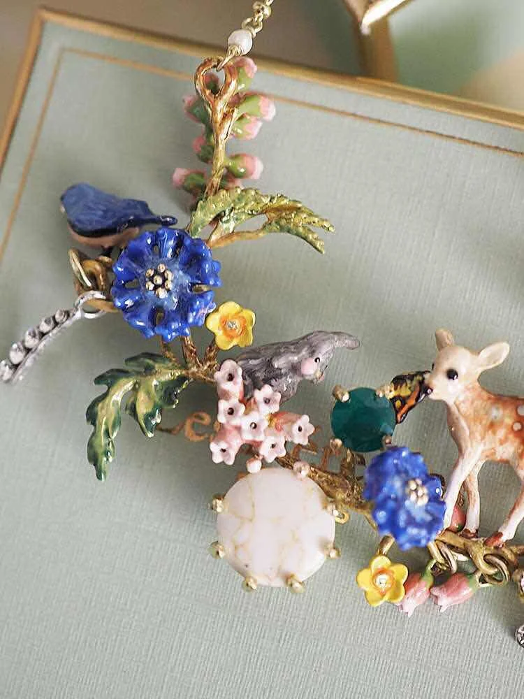 Amybaby Ручной Работы Дизайнерские эмалированные глазурь синяя птица милый маленький олененок цветок висячие серьги ожерелье кольцо ювелирные изделия для вечерние