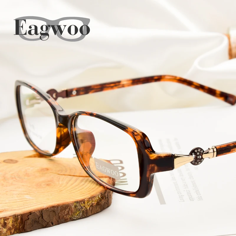 

Acetate TR90 Women Designed Eyeglasses Full Rim Crystal Optical Frame Prescription Plain Clear Elegant Eye Glasses 169