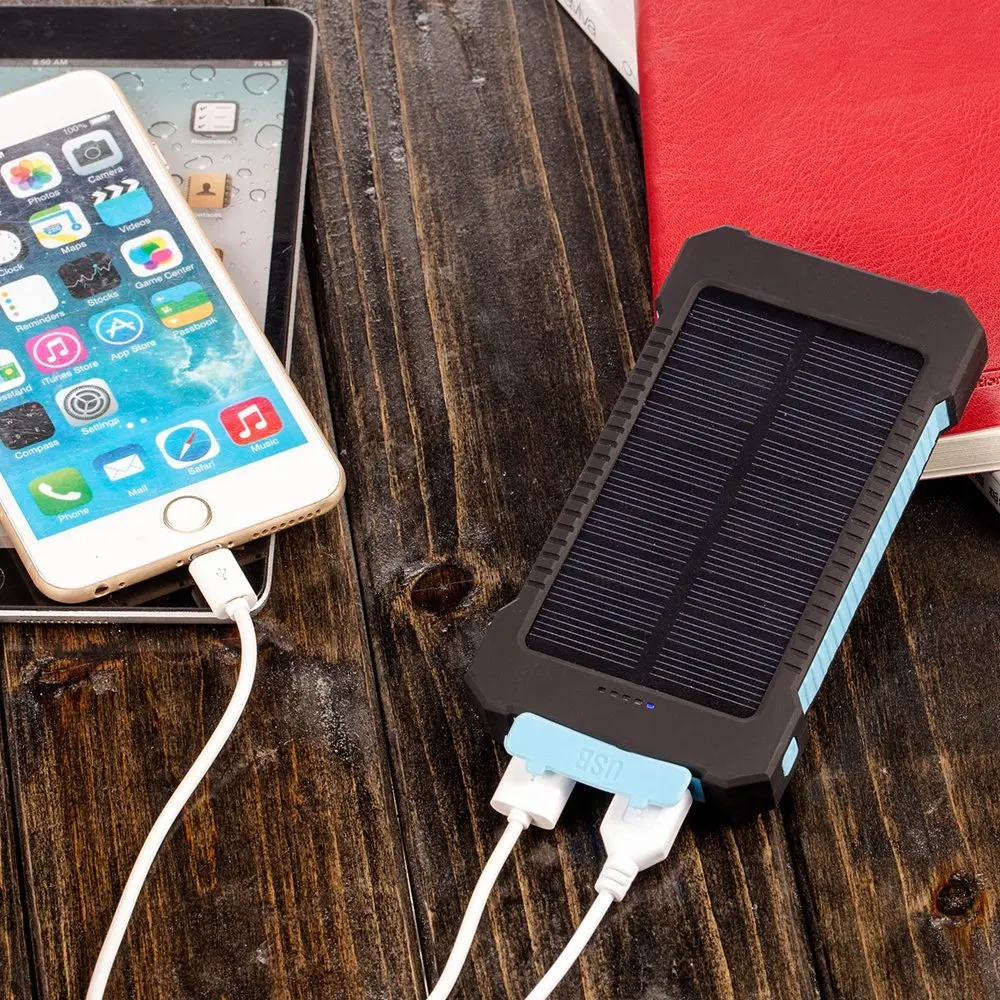 Солнечное зарядное устройство 10000 мАч с двойным USB, внешняя батарея, портативное зарядное устройство, внешняя батарея для телефонов с компасом