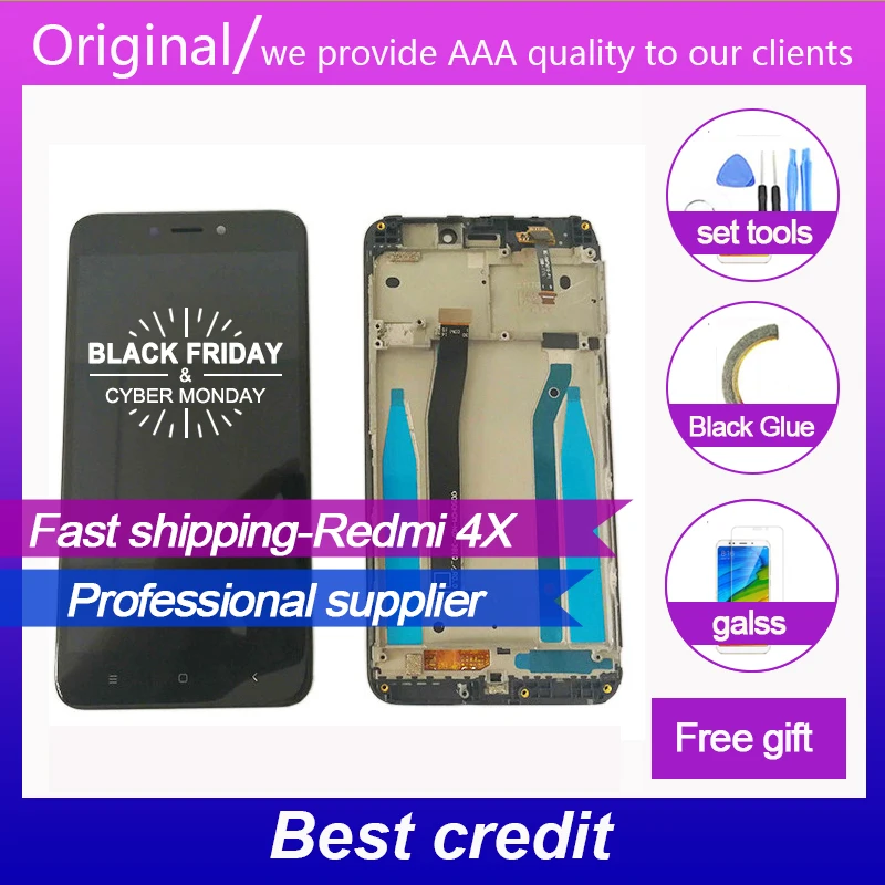 

Wansdom hight Quality LCD+Frame LCD Display Screen Replacement For Redmi 4X Digiziter Assembly