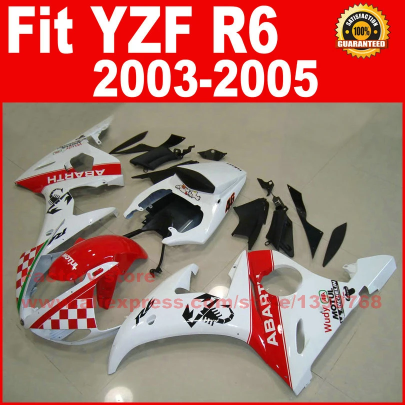 Custom ABS motorcycle parts for YAMAHA YZFR6 fairing kits 2003 2004 2005 red white YZF R6 03 04 05 fairings set bodywork kit