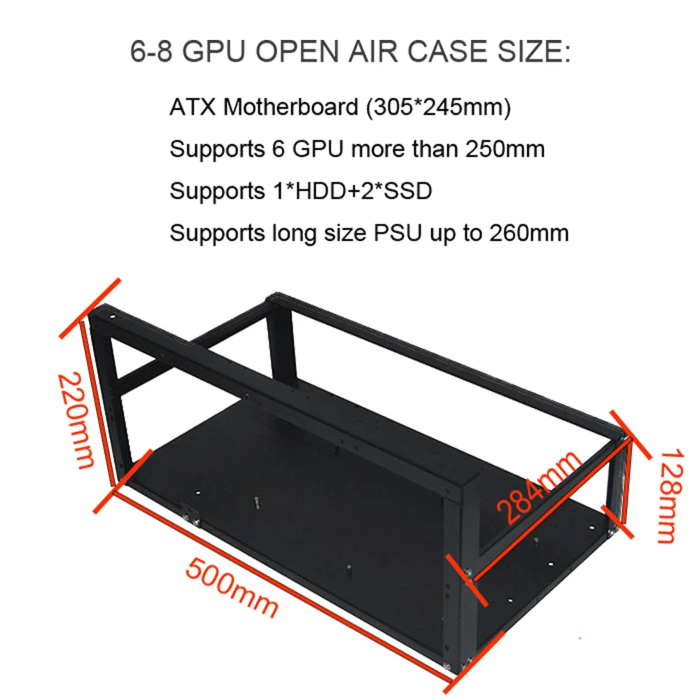 Стальная монета с открытым воздухом Шахтер горная рама Rig чехол до 8 GPU BTC LTC ETH эфириума asic antminer l3 Rig машина графическая карта psu
