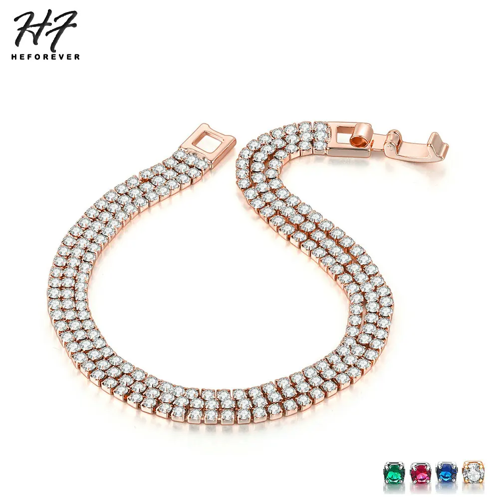 Роскошный трехрядный свадебный браслет для женщин Милти цвет 2 мм кубический цирконий розовый черный золотой цвет модные ювелирные изделия KC116