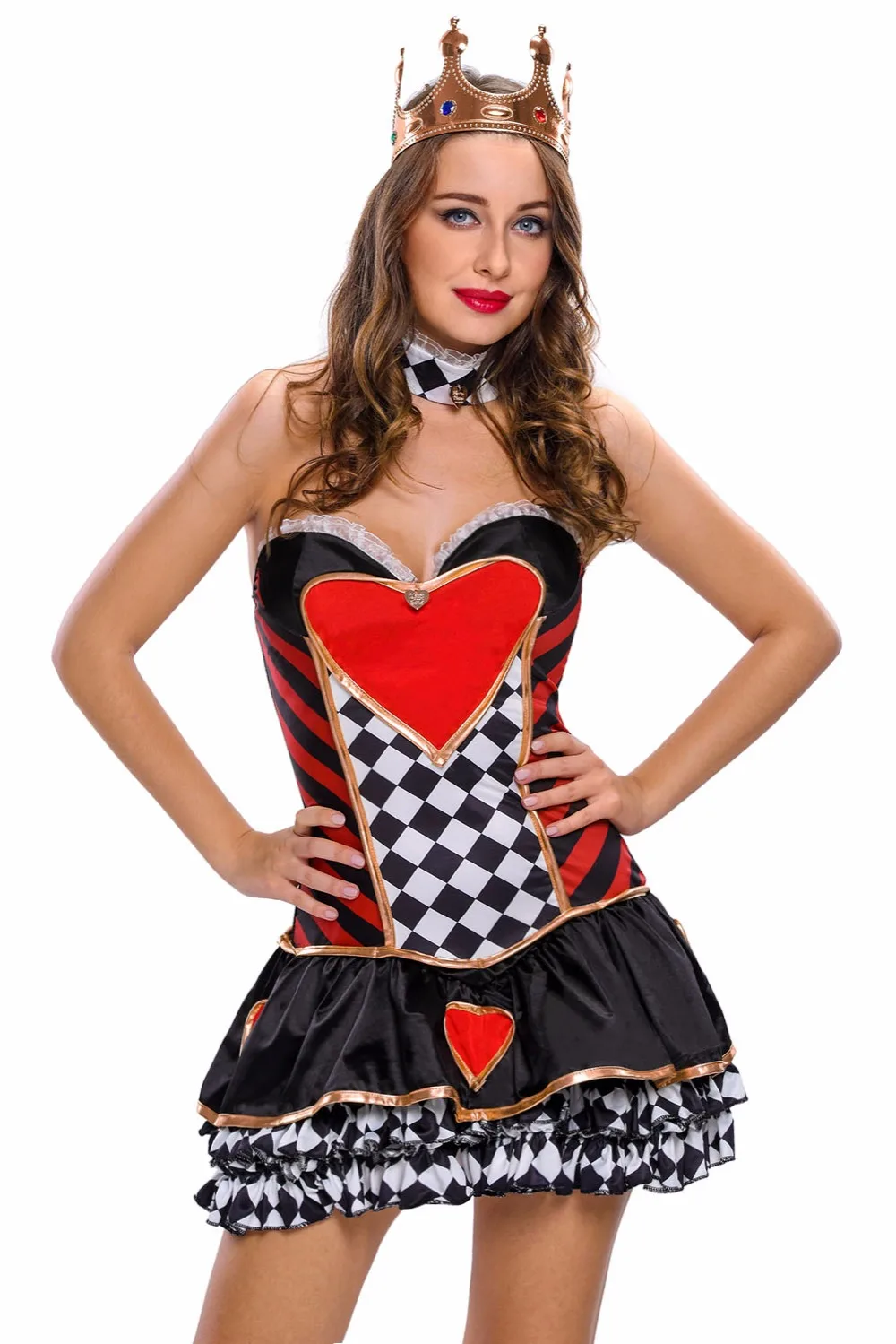 2pcs Sexy Queen Of Hearts Cosplay Costume Adult Fa