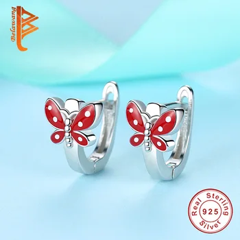 

2019 Christmas Jewelry Gift 925 Sterling Silver Earrings Lovely Red Enamel Butterfly Stud Earrings for Women Kids Child Jewelry