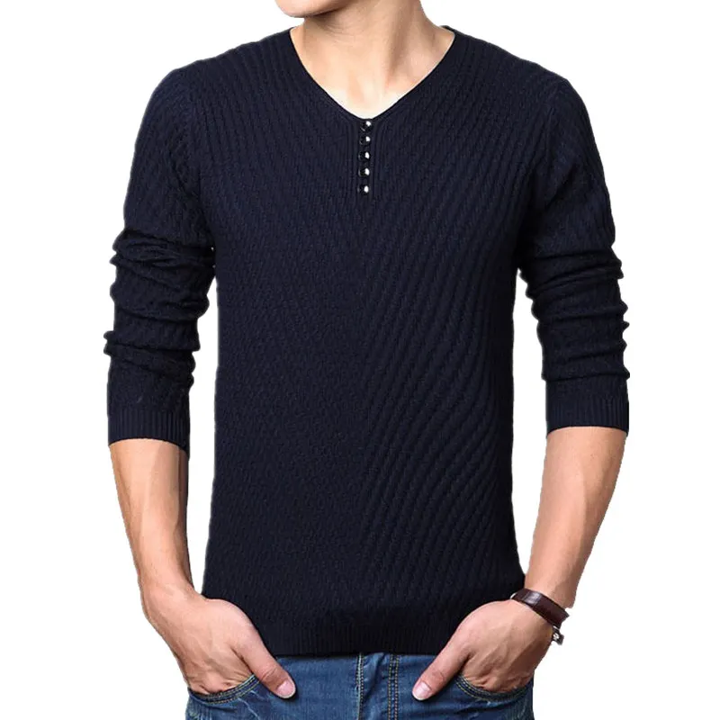 2020 New Winter Henley Neck Sweater Men Cashmere Pullover Christmas