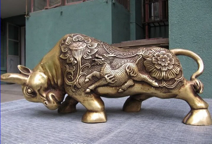 

Collectible bronze lion statue S0553 Chinese Bronze Copper Zodiac Wealth Carved Dragon Kylin Lotus Cai Bull Ox Statue B0403