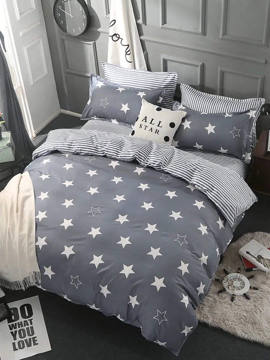 

3/4Pcs Bedding Set Stars Pattern Modern Style Comfy Home Linen Set