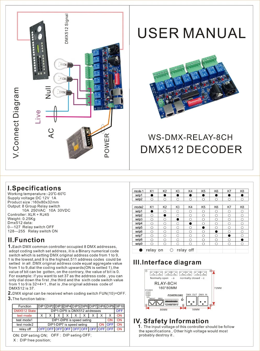 Лучшая цена 1 шт. 8CH реле dmx512 Контроллер XLR+ RJ45 dmx512 декодер светодиодный контроллер использует светодиодный